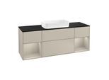 Villeroy und Boch Finion Waschtischunterschrank F332HHHH 160x60,3cm, Abdeckplatte black matt, Regale sand matt lacquer, Sand Matt Lacquer