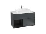 Villeroy und Boch Finion Waschtischunterschrank F361PHHG 100cm, Abdeckplatte white matt, Regal links Glossy Black Lacquer, Midnight Blue Matt Lacquer