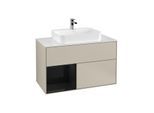 Villeroy und Boch Finion Waschtischunterschrank F361PHHH 100cm, Abdeckplatte white matt, Regal links Glossy Black Lacquer, Sand Matt Lacquer