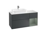 Villeroy und Boch Finion Waschtischunterschrank F401GMHG 120cm, Abdeckplatte white matt, Regal rechts Olive Matt Lacquer, Midnight Blue Matt Lacquer