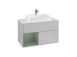 Villeroy und Boch Finion Waschtischunterschrank F361GMGJ 100cm, Abdeckplatte white matt, Regal links Olive Matt Lacquer, Light grey matt
