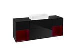 Villeroy und Boch Finion Waschtischunterschrank F332HBPH 160x60,3cm, Abdeckplatte black matt, Regale Peony matt lacquer, Glossy Black Lacquer