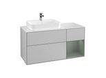 Villeroy und Boch Finion Waschtischunterschrank G401GMGJ 120cm, Abdeckplatte white matt, Emotion, Regal rechts Olive Matt Lacquer, Light grey matt