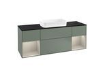 Villeroy und Boch Finion Waschtischunterschrank G332HHGM 160cm, Abdeckplatte black matt, Emotion, Regale sand matt lacquer, Olive Matt Lacquer