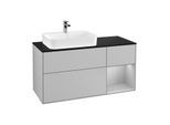 Villeroy und Boch Finion Waschtischunterschrank F402GJGJ 120cm, Abdeckplatte black matt, Regal rechts Light grey matt, Light grey matt