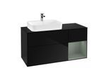 Villeroy und Boch Finion Waschtischunterschrank G402GMPH 120cm, Abdeckplatte black matt, Emotion, Regal rechts Olive Matt Lacquer, Glossy Black Lacquer