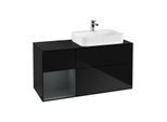 Villeroy und Boch Finion Waschtischunterschrank F392HGPH 120cm, Abdeckplatte black matt, Regal links Midnight Blue Matt Lacquer, Glossy Black Lacquer
