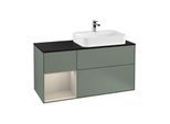 Villeroy und Boch Finion Waschtischunterschrank F392HHGM 120cm, Abdeckplatte black matt, Regal links Sand Matt Lacquer, Olive Matt Lacquer