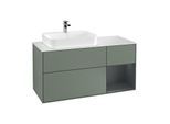 Villeroy und Boch Finion Waschtischunterschrank G401HGGM 120cm, Abdeckplatte white matt, Emotion, Regal rechts Midnight Blue Matt Lacquer, Olive Matt Lacquer