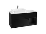 Villeroy und Boch Finion Waschtischunterschrank G401PDPH 120cm, Abdeckplatte white matt, Emotion, Regal rechts Black matt lacquer, Glossy Black Lacquer