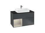 Villeroy und Boch Finion Waschtischunterschrank G362HHHG 100cm, Abdeckplatte black matt, Emotion, Regal links Sand Matt Lacquer, Midnight Blue Matt Lacquer