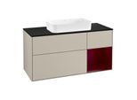 Villeroy und Boch Finion Waschtischunterschrank G302HBHH 120cm, Abdeckplatte black matt, Emotion, Regal rechts Peony, Sand Matt Lacquer