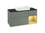 Villeroy und Boch Finion Waschtischunterschrank G302HFGM 120cm, Abdeckplatte black matt, Emotion, Regal rechts Gold matt, Olive Matt Lacquer