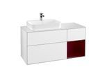 Villeroy und Boch Finion Waschtischunterschrank F401HBGF 120cm, Abdeckplatte white matt, Regal rechts Peony, Glossy white lacquer