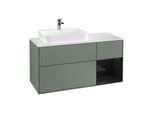 Villeroy und Boch Finion Waschtischunterschrank G401PHGM 120cm, Abdeckplatte white matt, Emotion, Regal rechts Glossy Black Lacquer, Olive Matt Lacquer