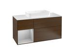 Villeroy und Boch Finion Waschtischunterschrank G291GJGN 120cm, Abdeckplatte white matt, Emotion, Regal links Light grey matt, Walnut veneer