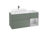 Villeroy und Boch Finion Waschtischunterschrank G401GJGM 120cm, Abdeckplatte white matt, Emotion, Regal rechts Light grey matt, Olive Matt Lacquer