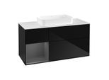 Villeroy und Boch Finion Waschtischunterschrank G291GKPH 120cm, Abdeckplatte white matt, Emotion, Regal links Anthracite matt, Glossy Black Lacquer