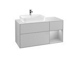 Villeroy und Boch Finion Waschtischunterschrank F401GJGJ 120cm, Abdeckplatte white matt, Regal rechts Light grey matt, Light grey matt