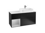 Villeroy und Boch Finion Waschtischunterschrank F391GJPD 120cm, Abdeckplatte white matt, Regal links Light grey matt, Black matt lacquer