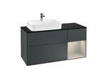 Villeroy und Boch Finion Waschtischunterschrank G402HHHG 120cm, Abdeckplatte black matt, Emotion, Regal rechts Sand Matt, Midnight Blue Matt Lacquer