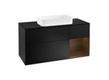 Villeroy und Boch Finion Waschtischunterschrank F302GNPD 120cm, Abdeckplatte black matt, Regal rechts Walnut veneer, Black matt lacquer