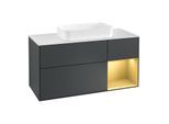 Villeroy und Boch Finion Waschtischunterschrank F301HFHG 120cm, Abdeckplatte white matt, Regal rechts Gold matt, Midnight Blue Matt Lacquer