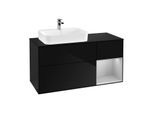 Villeroy und Boch Finion Waschtischunterschrank G402GJPH 120cm, Abdeckplatte black matt, Emotion, Regal rechts Light grey matt, Glossy Black Lacquer