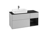 Villeroy und Boch Finion Waschtischunterschrank G402PHGJ 120cm, Abdeckplatte black matt, Emotion, Regal rechts Glossy Black Lacquer, Light grey matt