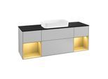 Villeroy und Boch Finion Waschtischunterschrank F332HFGJ 160x60,3cm, Abdeckplatte black matt, Regale Gold matt lacquer, Light grey matt