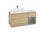 Villeroy und Boch Finion Waschtischunterschrank G401GMPC 120cm, Abdeckplatte white matt, Emotion, Regal rechts Olive Matt Lacquer, Oak Veneer
