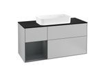 Villeroy und Boch Finion Waschtischunterschrank G292HGGJ 120cm, Abdeckplatte black matt, Emotion, Regal links Midnight Blue Matt Lacquer, Light grey matt