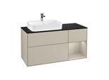 Villeroy und Boch Finion Waschtischunterschrank F402HHHH 120cm, Abdeckplatte black matt, Regal rechts Sand Matt, Sand Matt Lacquer