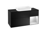 Villeroy und Boch Finion Waschtischunterschrank G302MTPD 120cm, Abdeckplatte black matt, Emotion, Regal rechts White matt lacquer, Black matt lacquer