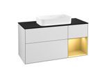 Villeroy und Boch Finion Waschtischunterschrank G302HFMT 120cm, Abdeckplatte black matt, Emotion, Regal rechts Gold matt, White matt lacquer