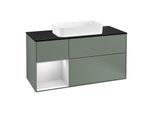 Villeroy und Boch Finion Waschtischunterschrank G292MTGM 120cm, Abdeckplatte black matt, Emotion, Regal links White matt lacquer, Olive Matt Lacquer