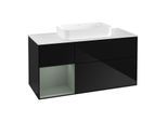 Villeroy und Boch Finion Waschtischunterschrank G291GMPH 120cm, Abdeckplatte white matt, Emotion, Regal links Olive Matt Lacquer, Glossy Black Lacquer