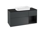 Villeroy und Boch Finion Waschtischunterschrank F302PDHG 120cm, Abdeckplatte black matt, Regal rechts Black matt lacquer, Midnight Blue Matt Lacquer