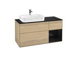 Villeroy und Boch Finion Waschtischunterschrank G402PHPC 120cm, Abdeckplatte black matt, Emotion, Regal rechts Glossy Black Lacquer, Oak Veneer