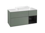 Villeroy und Boch Finion Waschtischunterschrank F301PHGM 120cm, Abdeckplatte white matt, Regal rechts Glossy Black Lacquer, Olive Matt Lacquer