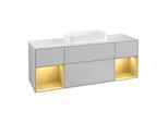 Villeroy und Boch Finion Waschtischunterschrank F331HFGJ 160x60,3cm, Abdeckplatte white matt, Regale Gold matt lacquer, Light grey matt