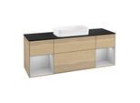 Villeroy und Boch Finion Waschtischunterschrank F332GJPC 160x60,3cm, Abdeckplatte black matt, Regale Light grey matt lacquer, Oak Veneer