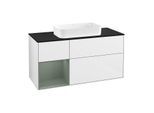 Villeroy und Boch Finion Waschtischunterschrank G292GMGF 120cm, Abdeckplatte black matt, Emotion, Regal links Olive Matt Lacquer, Glossy white lacquer