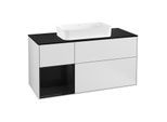 Villeroy und Boch Finion Waschtischunterschrank G292PHMT 120cm, Abdeckplatte black matt, Emotion, Regal links Glossy Black Lacquer, White matt lacquer