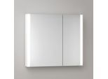KEUCO Somaris Spiegelschrank mit Beleuchtung 14502512200 80 x 71 x 12,7 cm, weiß matt, 2 Türen, Wandvorbau, asymmetrisch