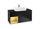 Villeroy und Boch Finion Waschtischunterschrank G412HFPD 120cm, Abdeckplatte black matt, Emotion, Regal links Gold matt, Black matt lacquer