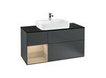 Villeroy und Boch Finion Waschtischunterschrank G412PCHG 120cm, Abdeckplatte black matt, Emotion, Regal links Oak Veneer, Midnight Blue Matt Lacquer