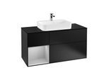 Villeroy und Boch Finion Waschtischunterschrank G412GJPD 120cm, Abdeckplatte black matt, Emotion, Regal links Light grey matt, Black matt lacquer