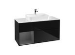 Villeroy und Boch Finion Waschtischunterschrank G411GKPH 120cm, Abdeckplatte white matt, Emotion, Regal links Anthracite matt, Glossy Black Lacquer