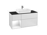 Villeroy und Boch Finion Waschtischunterschrank G412GFMT 120cm, Abdeckplatte black matt, Emotion, Regal links Glossy white lacquer, White matt lacquer
